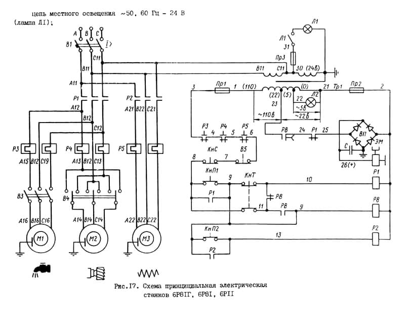 Электрическая схема принципиальная станка 6Р81